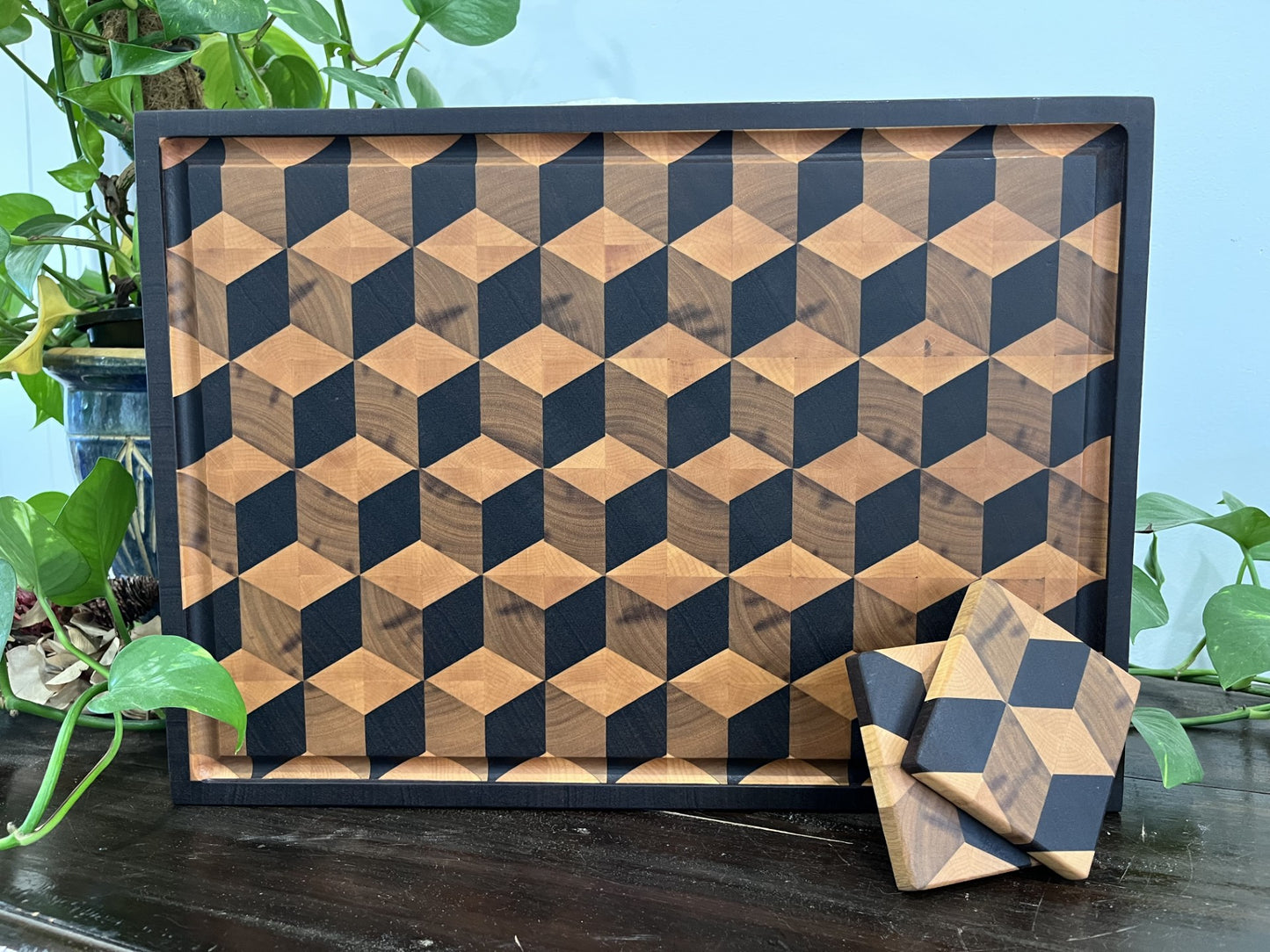 END GRAIN CUTTING BOARD - 3D CUBE PATTERN