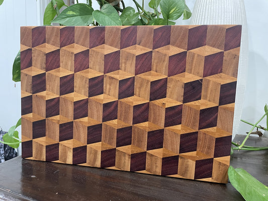 END GRAIN CUTTING BOARD - 3D CUBE PATTERN