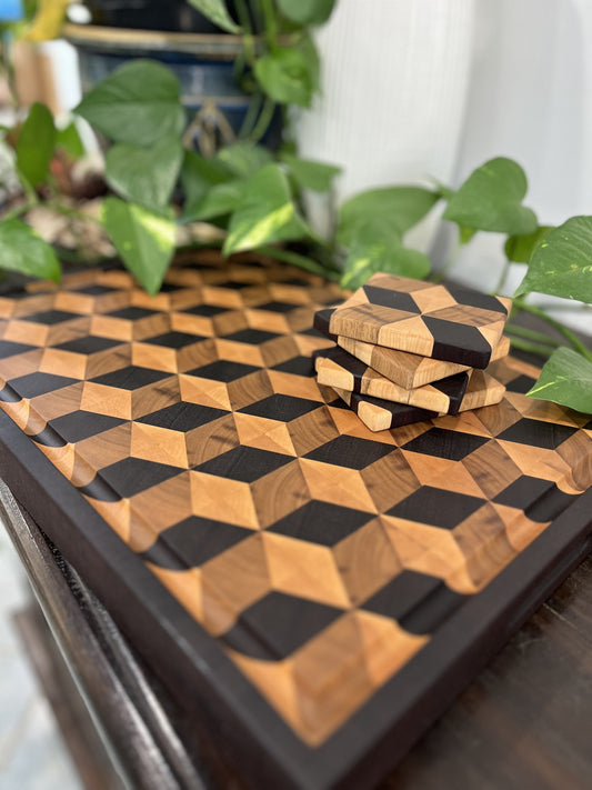 END GRAIN CUTTING BOARD - 3D CUBE PATTERN